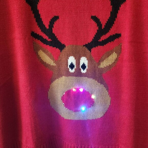 Light-Up Reindeer Sweater With LED Nose Red Size XL - Picture 2 of 14